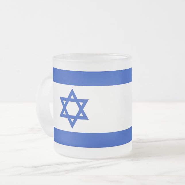 Fryst litet glas mugg med flagga Israel (Framsida vänster)