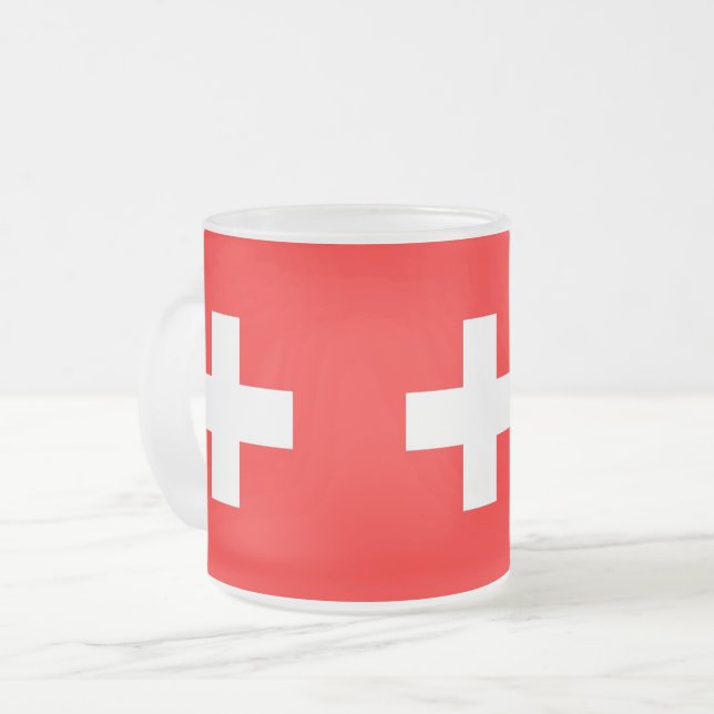 Fryst litet glas mugg med flagga Schweiz (Framsida vänster)
