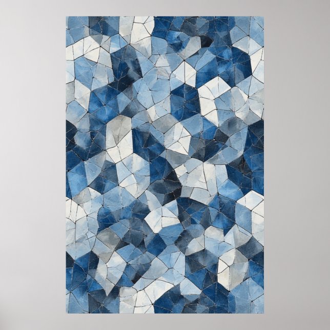 Fryst mosaik: Blått geometriskt krackat glas Poster (Framsidan)
