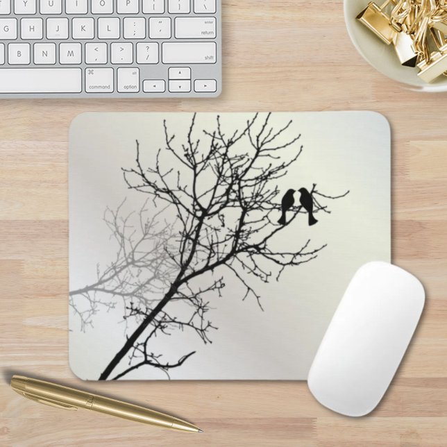 Fryst naturlandskap svart vit träd silhuett musmatta (zen nature landscape black white tree silhouette mouse pad)