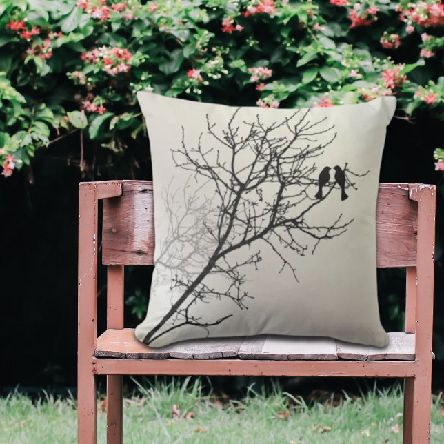 Fryst naturlandskap svart vit träd silhuette kudde (zen nature landscape black white tree silhouette outdoor pillow)