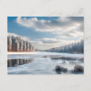 Fryst sjö i skogen vykort