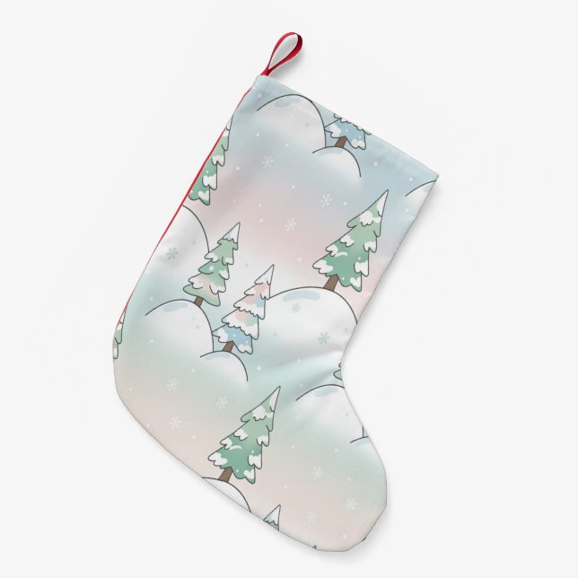 Fryst Skog Elegans Vinter Träd Design Liten Julstrumpa (Framsidan (Hängande))
