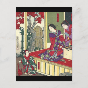 Fryst trädgårdsmapel träd kimono japanese geisha vykort
