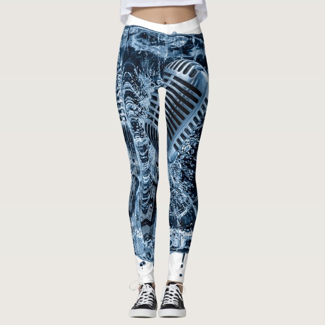 Fryst Vintage Mikrofon Isblock Musik Konst Leggings (Framsida)