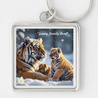"Frysta inslag av tigerglädjen" Fyrkantig Silverfärgad Nyckelring