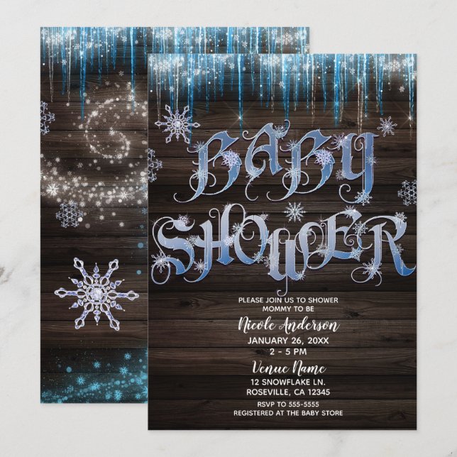 Frysta Istappar Vinter Värld Baby Shower Inbjudningar (Fram/baksida)