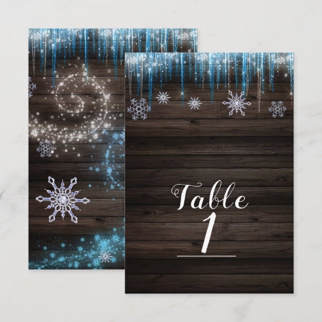Frysta istappar Vinter Värld Bord Nummer Inbjudningar (Fram/baksida)