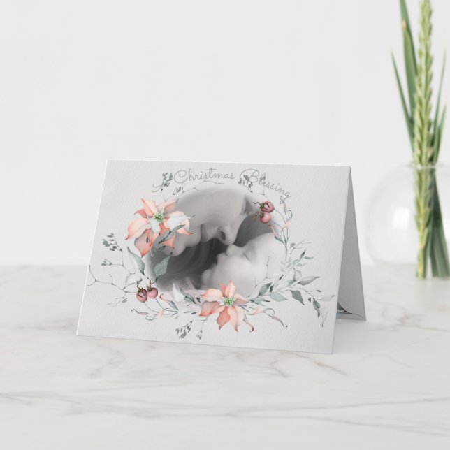 Frystork Poinsettias Fotokrans Kort (Framsida)