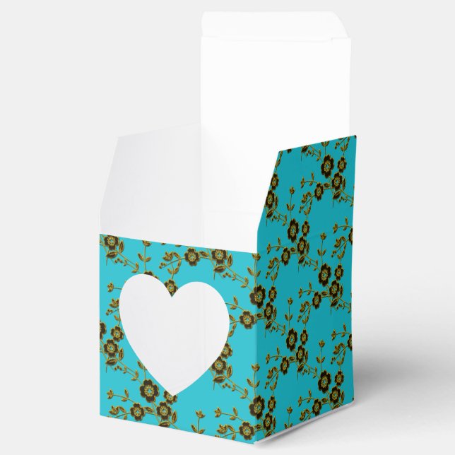 FS Stil 1-Aqua-Guld-PARTY FAVOR BOXES, hjärtbox Presentaskar (Öppnad)