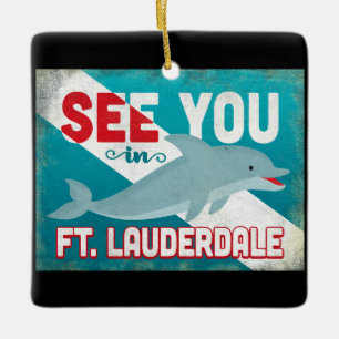 Ft Lauderdale Dolphin - Retro Vintage resor Julgransprydnad Keramik