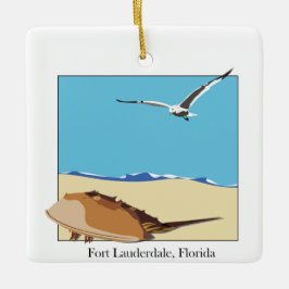 Ft. Lauderdale, FL. Horseshoe Crab Sea Gull Beach Julgransprydnad Keramik