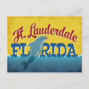 Ft Lauderdale Florida Dolphin Retro Vintage resor Vykort