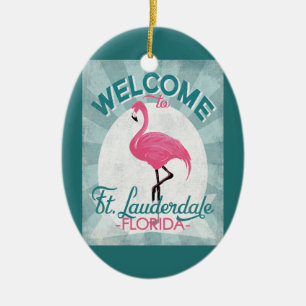 Ft Lauderdale Florida Rosa Flamingo Retro Julgransprydnad Keramik