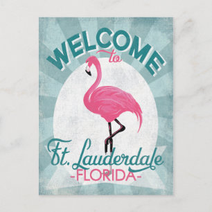 Ft Lauderdale Florida Rosa Flamingo Retro Vykort