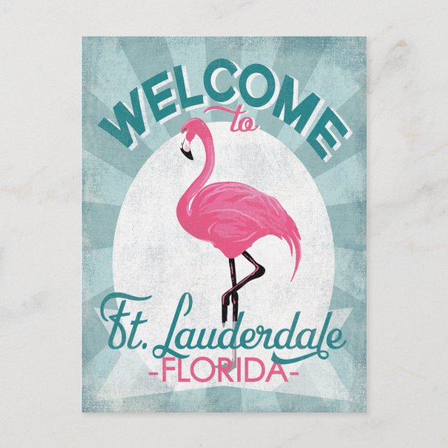 Ft Lauderdale Florida Rosa Flamingo Retro Vykort (Framsida)