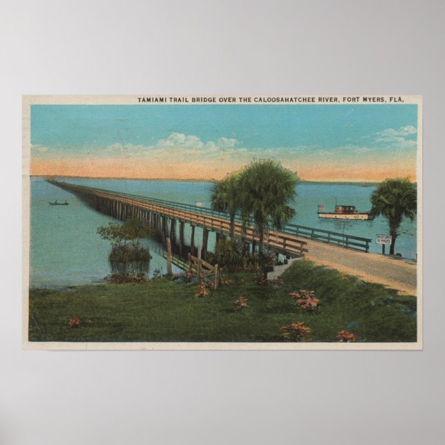 Ft. Myers, Florida - View Tamiami Trail Bridg Poster (Framsidan)