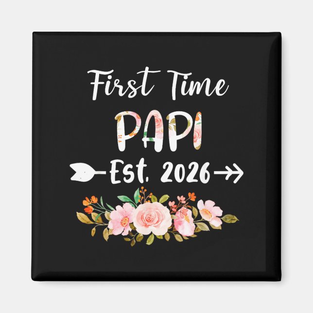 Ft Time Pa Est 2026 Blommig Graviditetsannonsering Magnet (Framsidan)