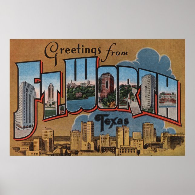 Ft. Worth, Texas - Large Brev Scenes Poster (Framsidan)