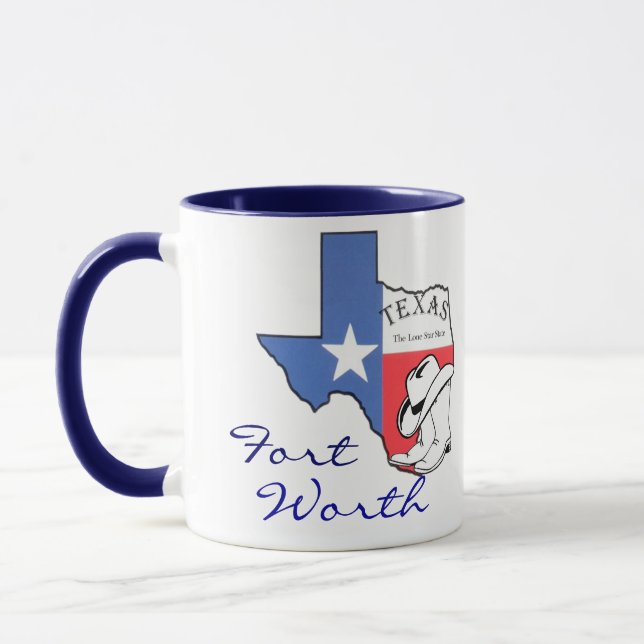 Ft Worth Texas Statskarta med stjärna, stövlar, ha Mugg (Vänster)