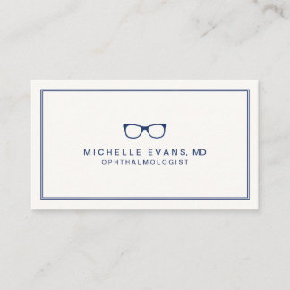 Ftalmologer Navy Blue och Ivory Eyeglasses Visitkort