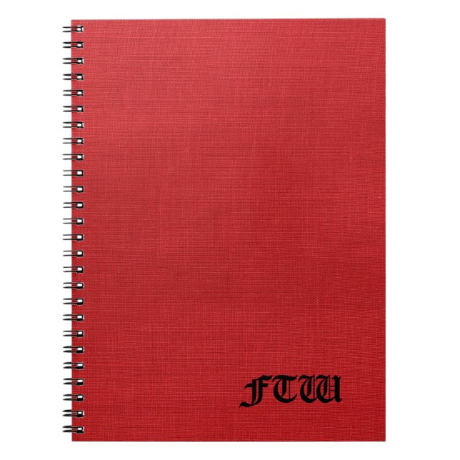 FTW monogram på Red Linen Struktur Photo Anteckningsbok Med Spiral (Framsidan)