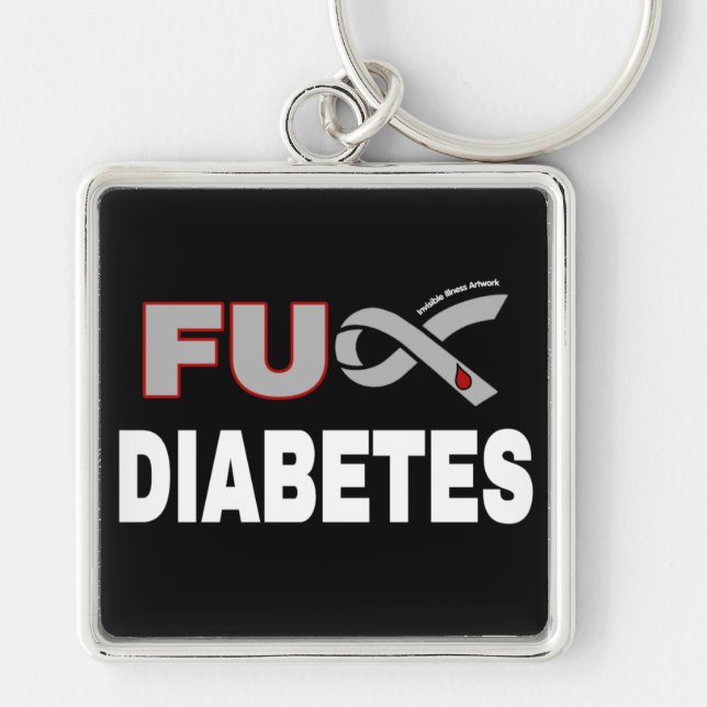 FU-diabetes Fyrkantig Silverfärgad Nyckelring (Framsidan)