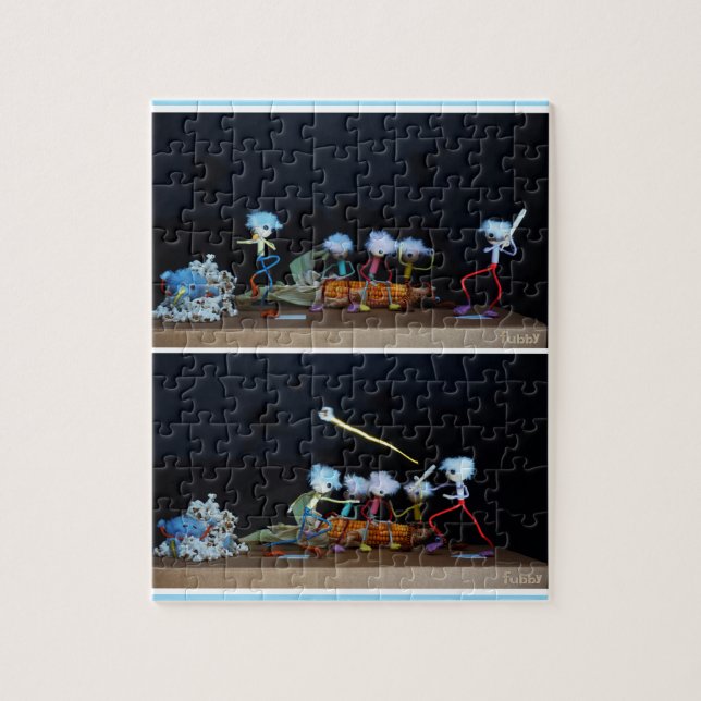 Fubby die slagbal spelen met mais/popcorn. pussel (Vertikal)