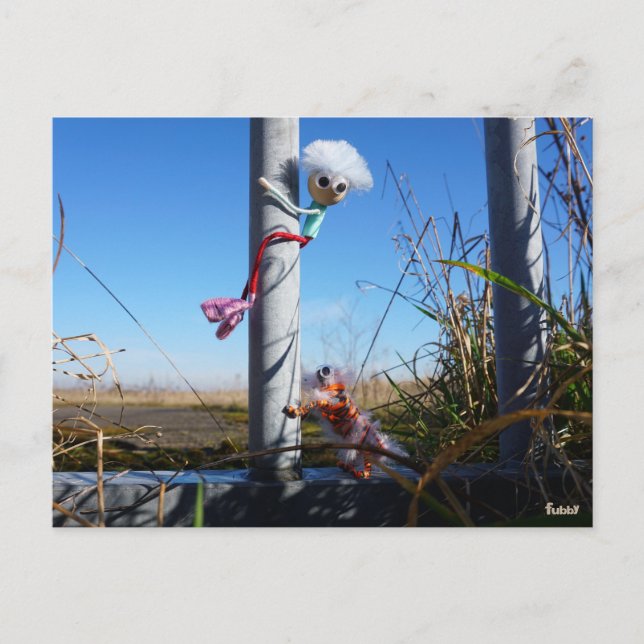 Fubby fantasie, op de vlucht voor een dier. vykort (Framsida)