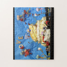 Fubby feest met taart en bruidspaar. pussel