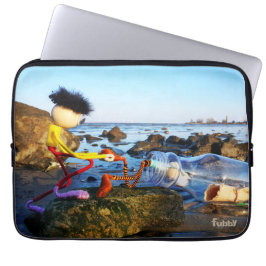 Fubby met flessenpost aan de kust. laptop fodral