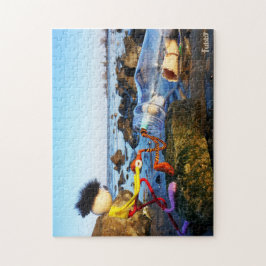 Fubby met flessenpost aan de kust. pussel