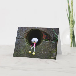 Fubby poppetje dat in een muur zit. tack kort