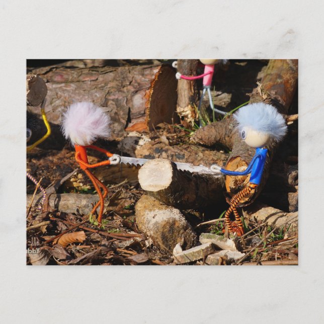 Fubby's die hout zagen. vykort (Framsida)