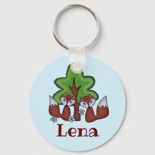 Füchse mit Baum, personalisiert Nyckelring