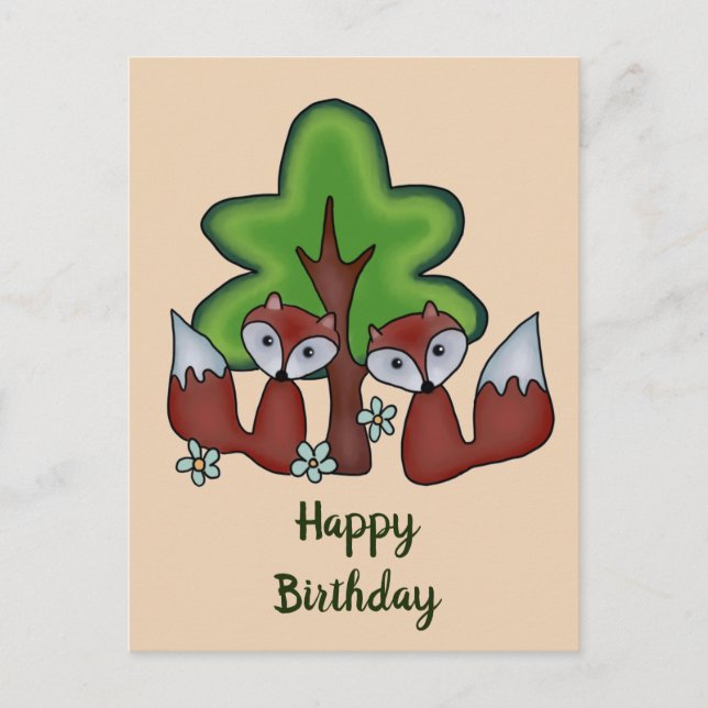 Füchse mit Baum Vykort (Framsida)