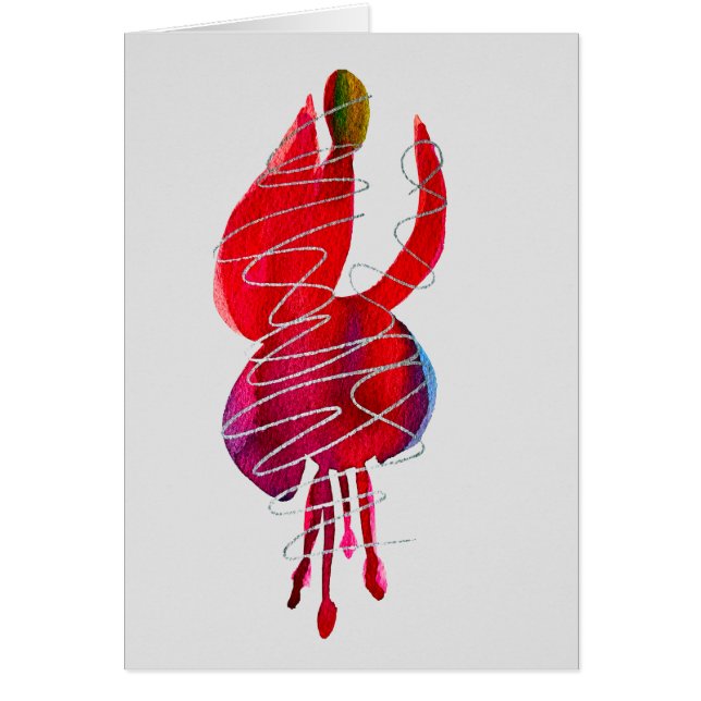 Fuchsia abstrakt blomster vattenfärg hälsningskort (Framsidan)