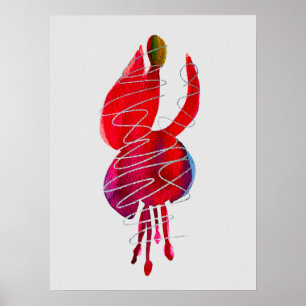 Fuchsia abstrakt blomstermålning i akvarell poster