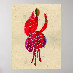 Fuchsia abstrakt vattenfärgsblommigt poster
