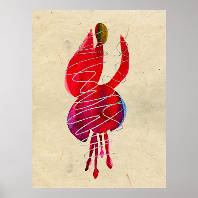 Fuchsia abstrakt vattenfärgsblommigt poster (Framsidan)