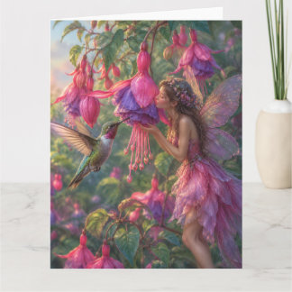 Fuchsia-älva med kolibri kort