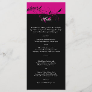 Fuchsia and Black Blommigt Filigree Bröllop Menu Meny