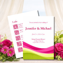Fuchsia and Lime Green Modern Wedding All in One Inbjudningar