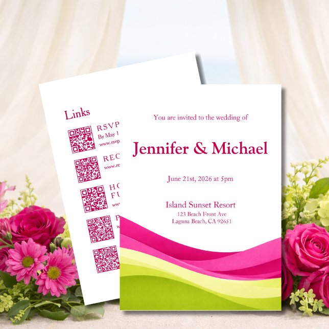 Fuchsia and Lime Green Modern Wedding All in One Inbjudningar ( Fuchsia and Lime Green Modern Wedding All in One Invitation)