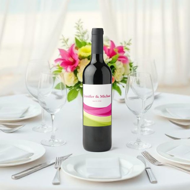 Fuchsia and Lime Green Vinflaska Etikett (Fuchsia and Lime Green Wine Label )
