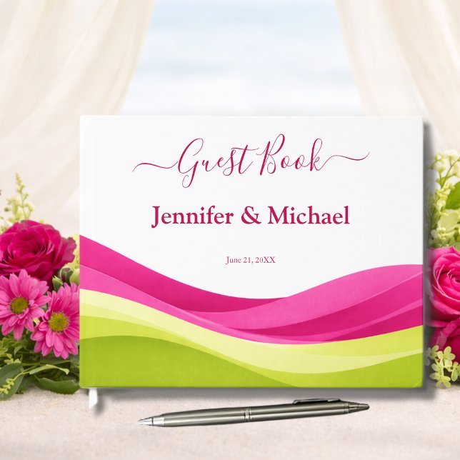 Fuchsia and Lime Green Wedding Gästböcker (Fuchsia and Lime Green Wedding Guest Book)