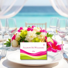 Fuchsia and Lime Green Wedding Place Card-Fish Bordsnummer