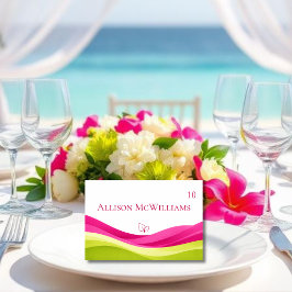Fuchsia and Lime Green Wedding Place Card-Vegan Bordsnummer