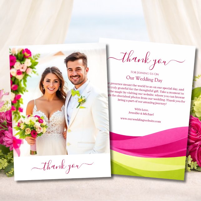 Fuchsia and Lime Green Wedding Thank You Card Tack Kort (Fuchsia and Lime Green Wedding Thank You Card )