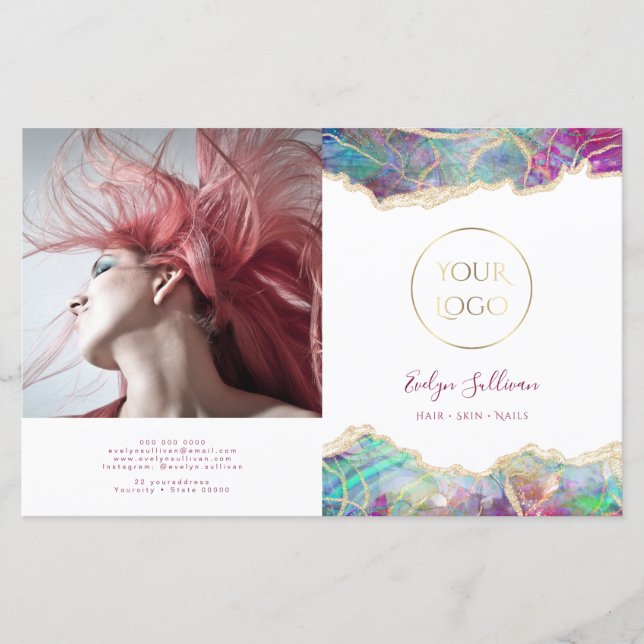 Fuchsia aquamarine opal design bifold brochure (Framsida)